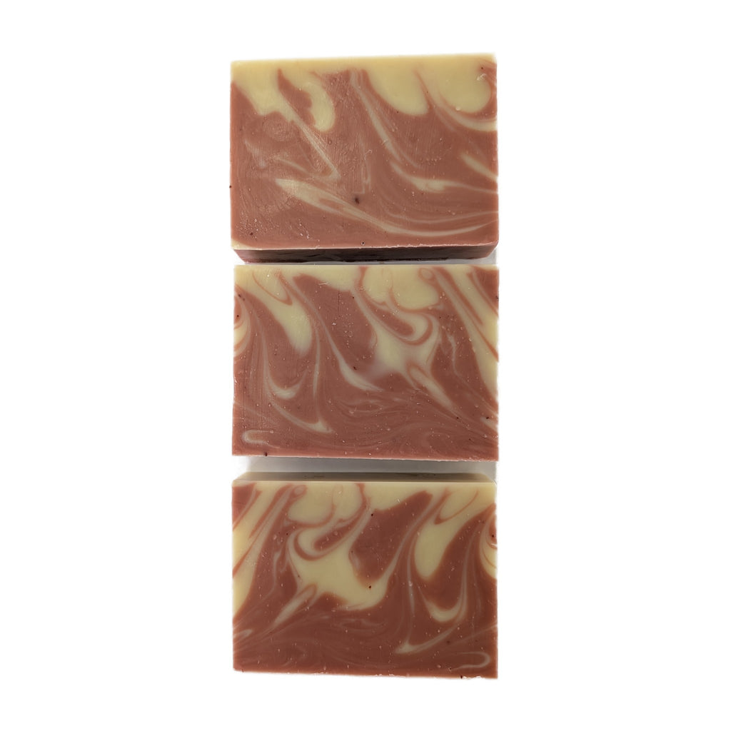 Three Alpenglow soap bars from above