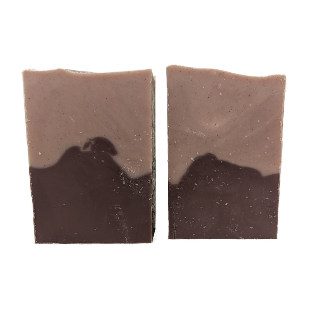 Two Mountain Majesty soap bars showing the purple mountain layer