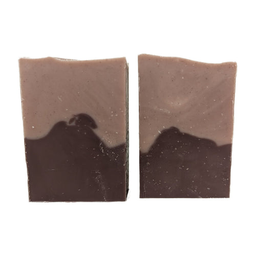 Two Mountain Majesty soap bars showing the purple mountain layer
